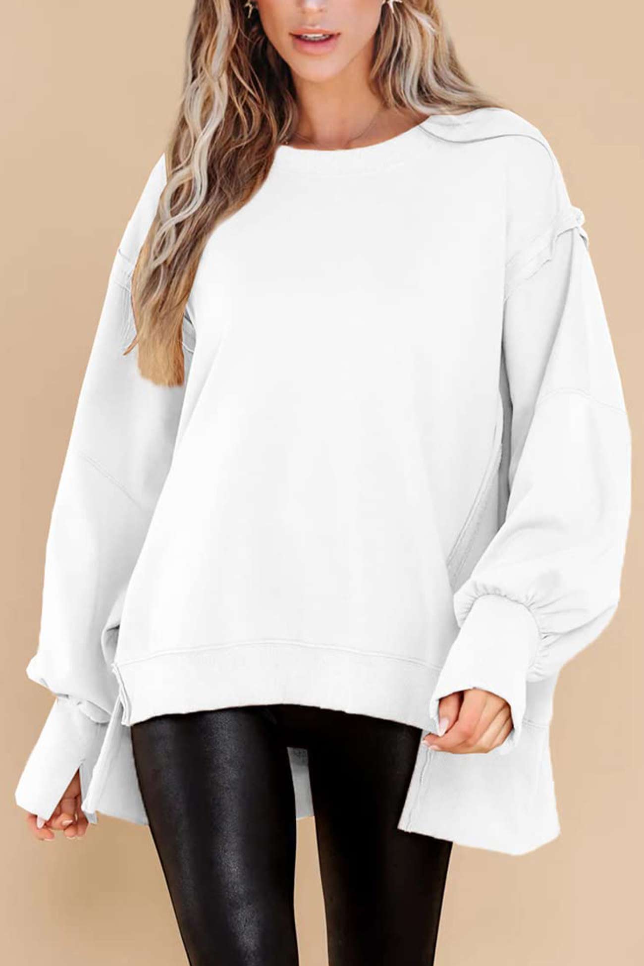 Crew Neck Long Sleeve Slit Sweatshirt