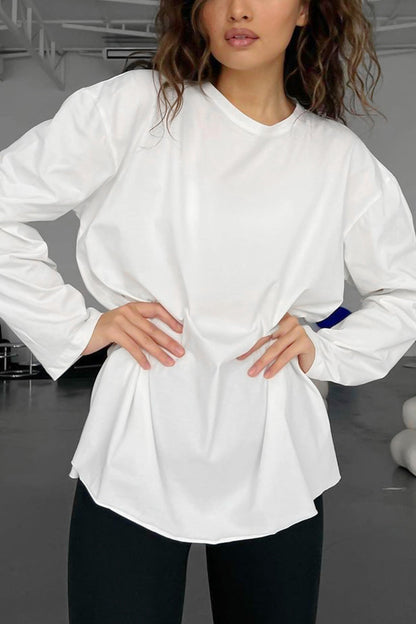Crew Neck Slit Cotton Sweatshirt