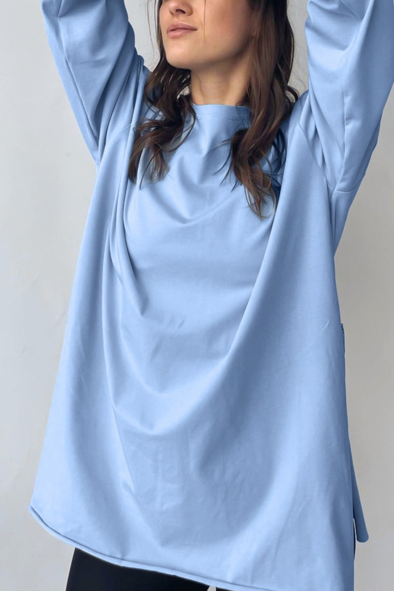 Crew Neck Slit Cotton Sweatshirt