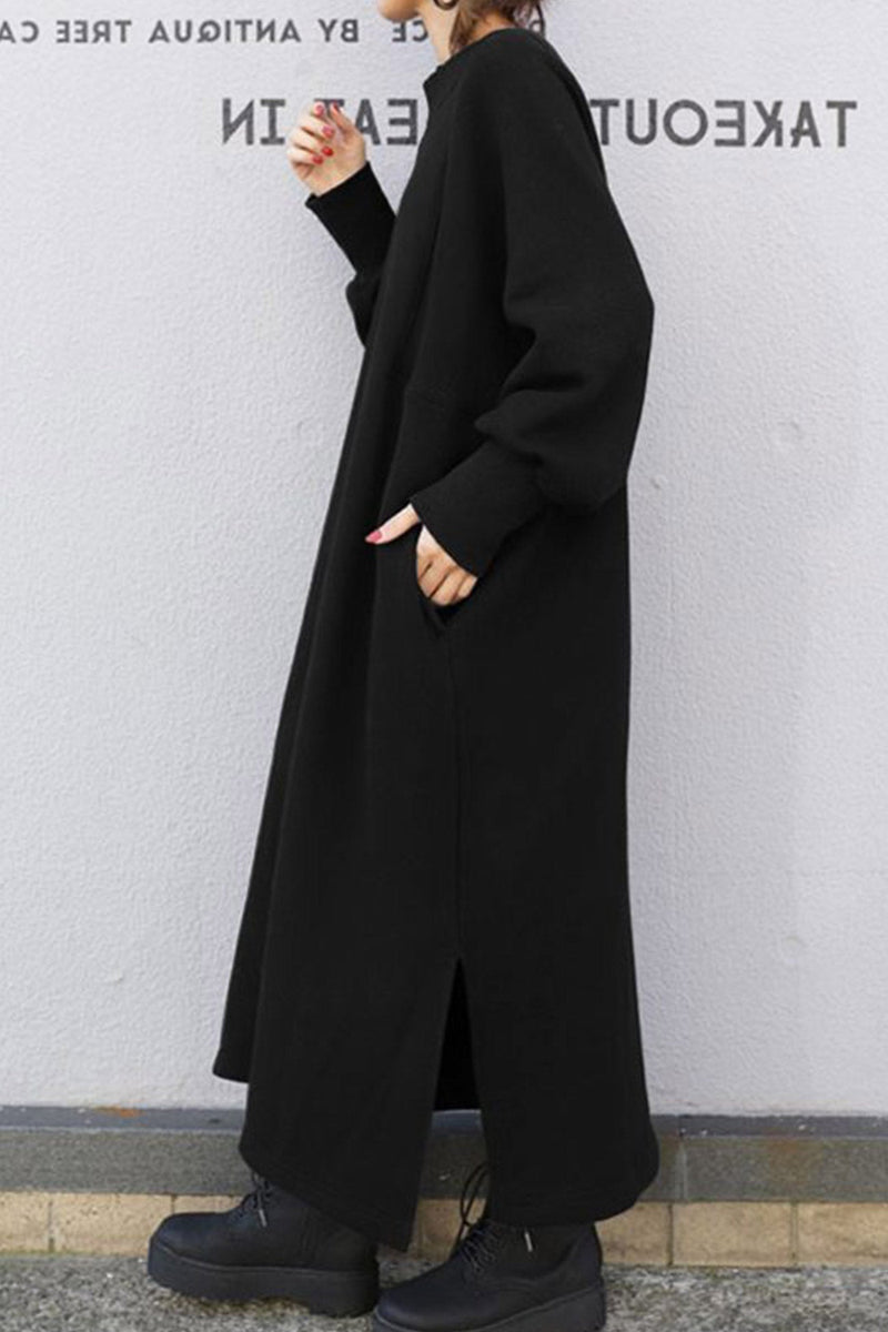 Crew Neck Slit Sweatshirt Dress