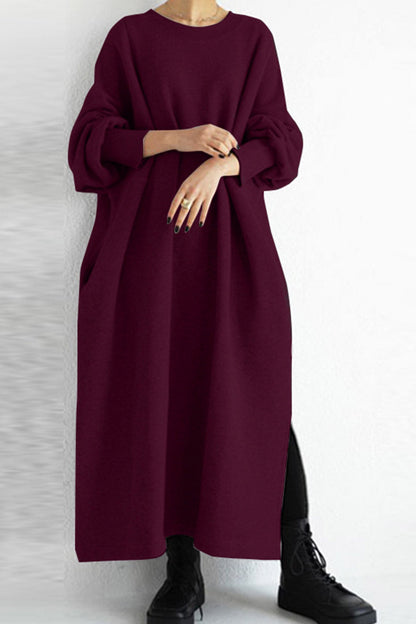 Crew Neck Slit Sweatshirt Dress