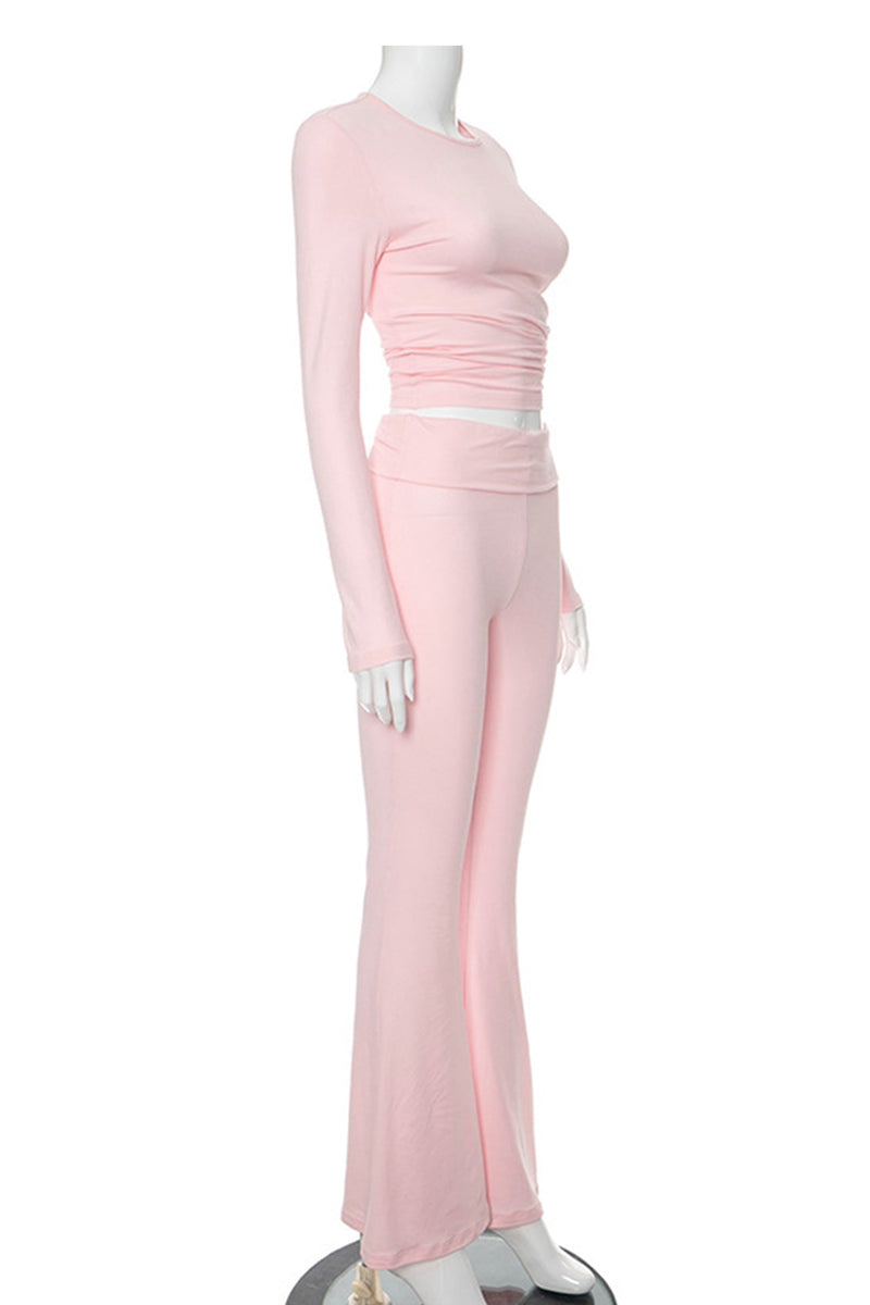 Crop Top Flares Long Pants Set