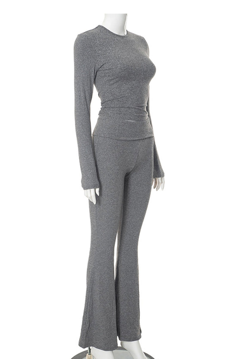 Crop Top Flares Long Pants Set