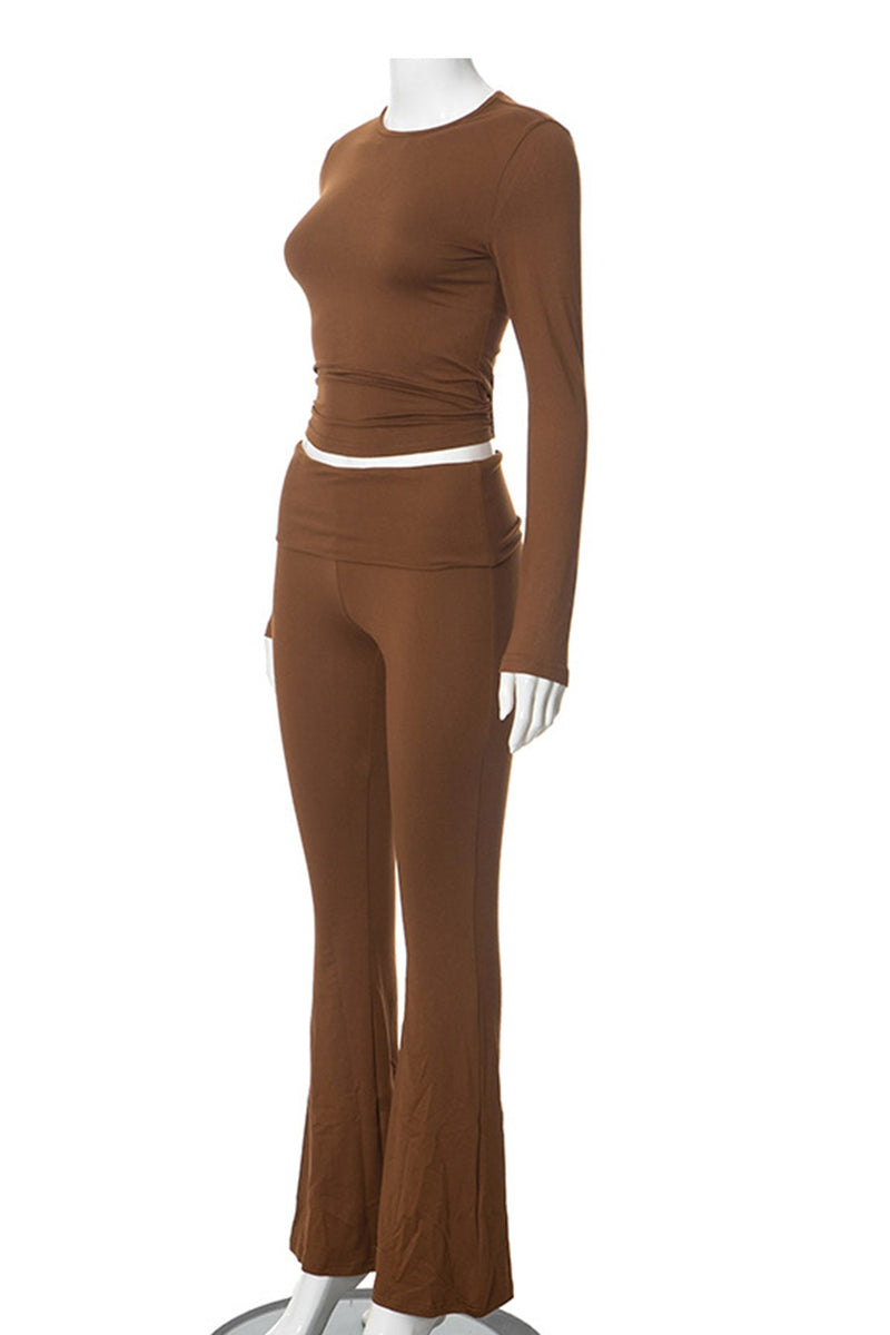 Crop Top Flares Long Pants Set