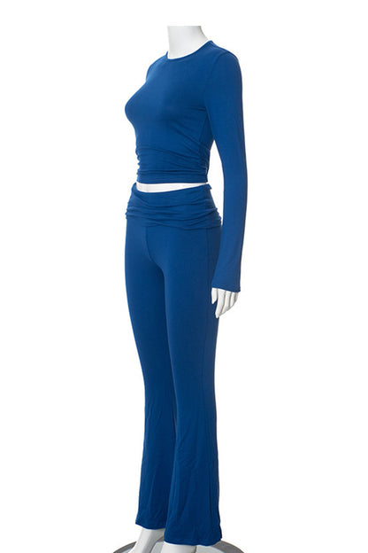 Crop Top Flares Long Pants Set