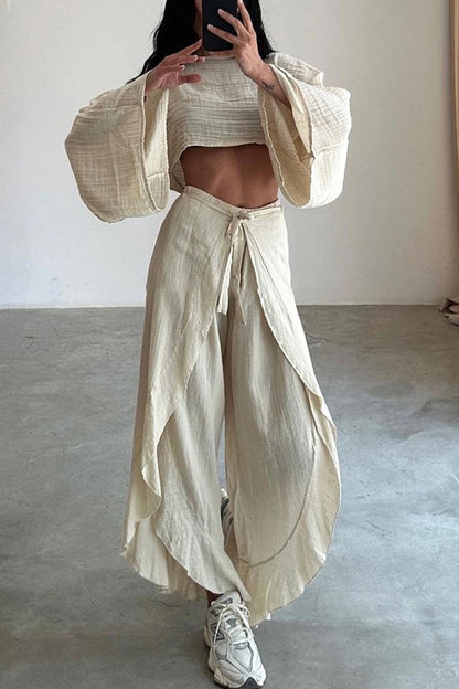 Crop Top Slit Pants Suits