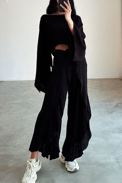Crop Top Slit Pants Suits