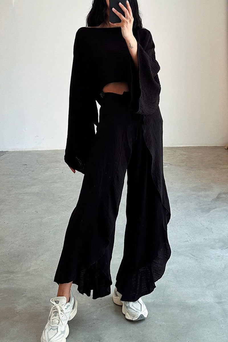 Crop Top Slit Pants Suits