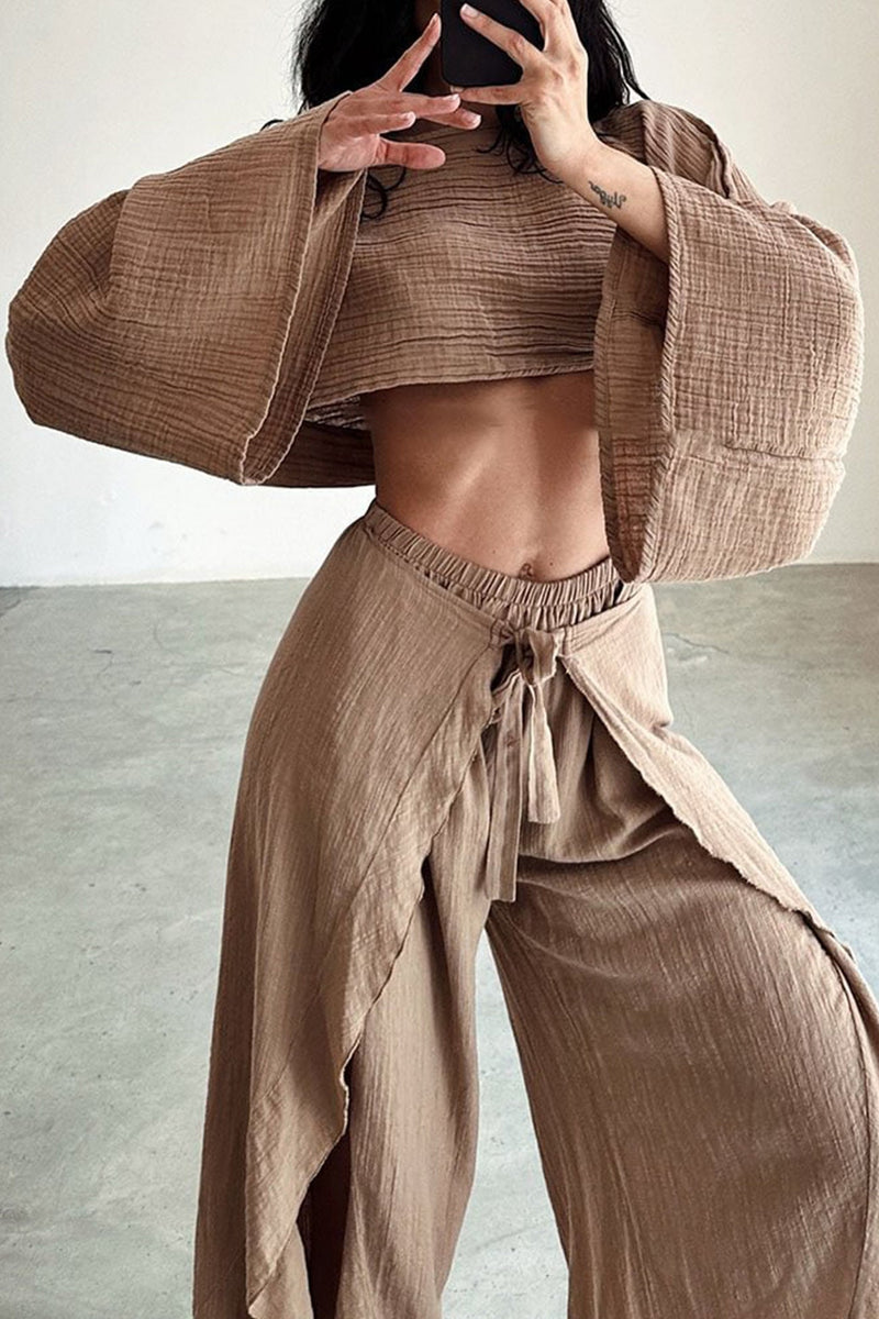 Crop Top Slit Pants Suits