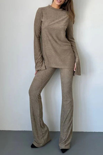 Flare Sleeve Knit Tops Long Pants Set