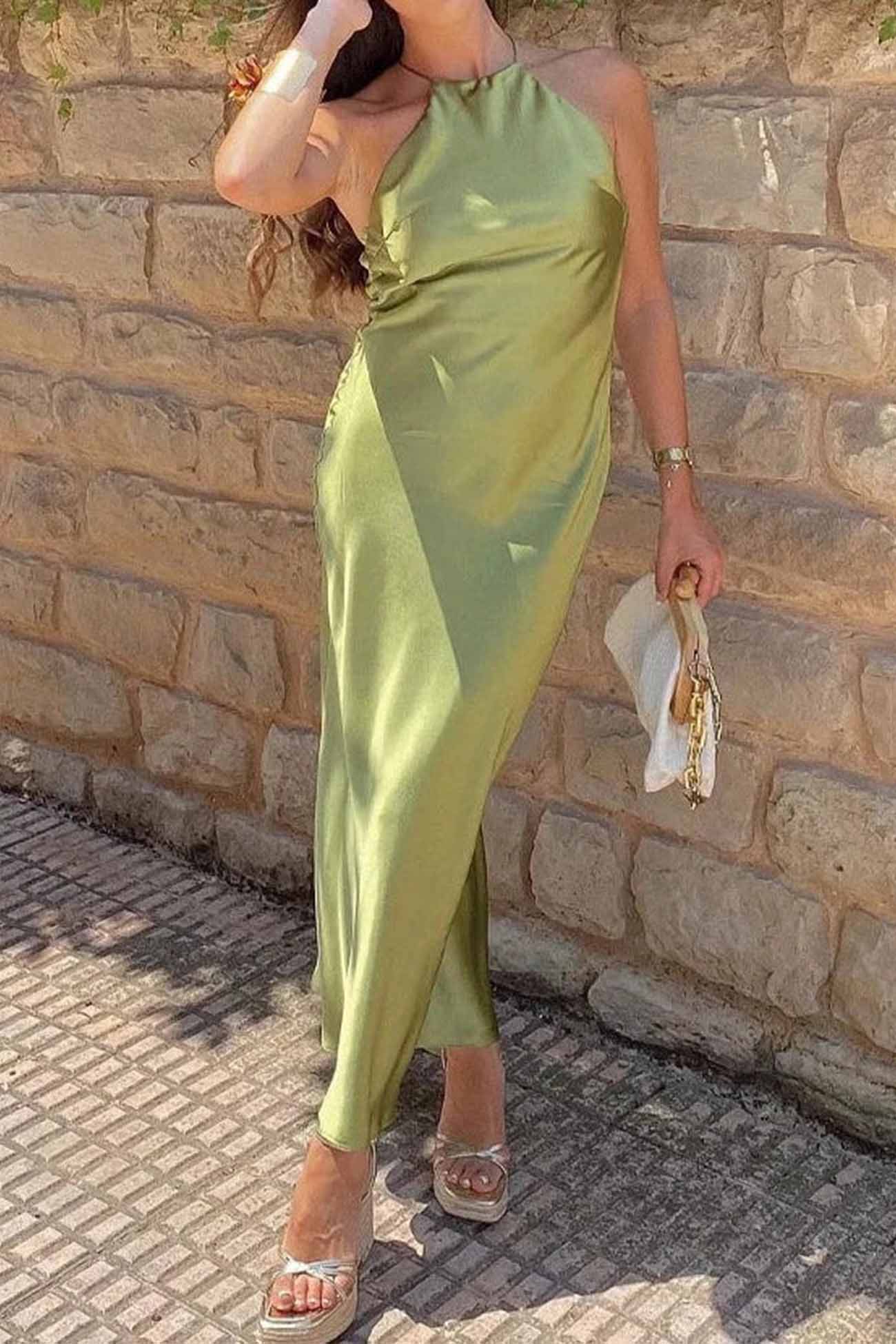 Halterneck Satin Backless Dress