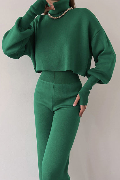 High Neck Crop Top Long Pants Set