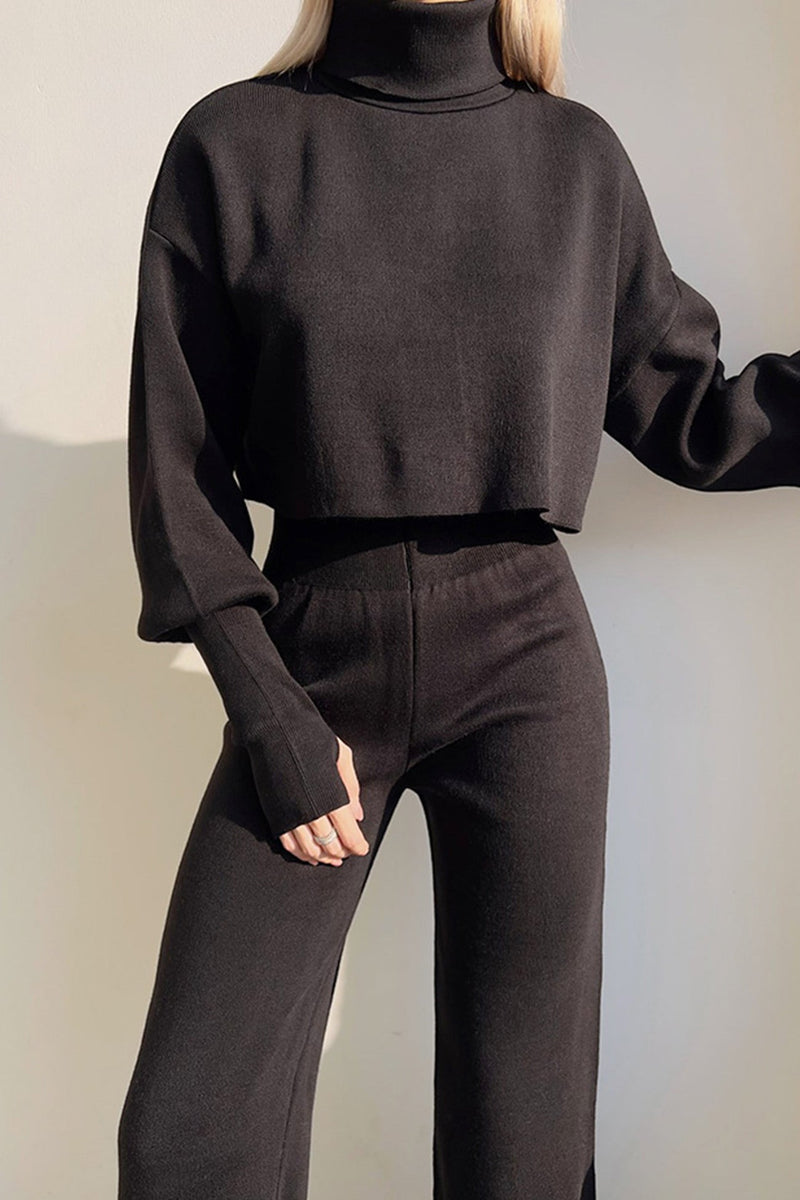 High Neck Crop Top Long Pants Set