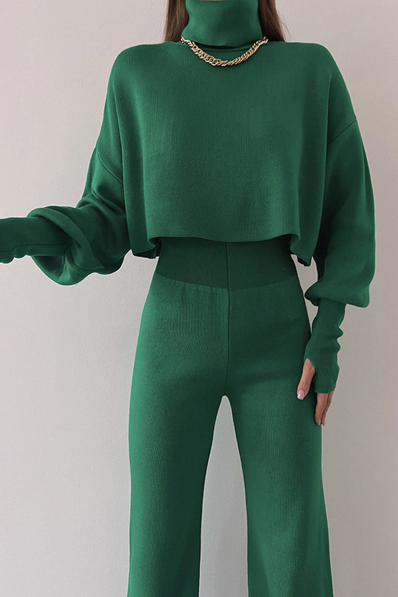 High Neck Crop Top Long Pants Set