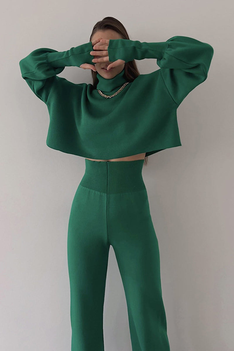 High Neck Crop Top Long Pants Set