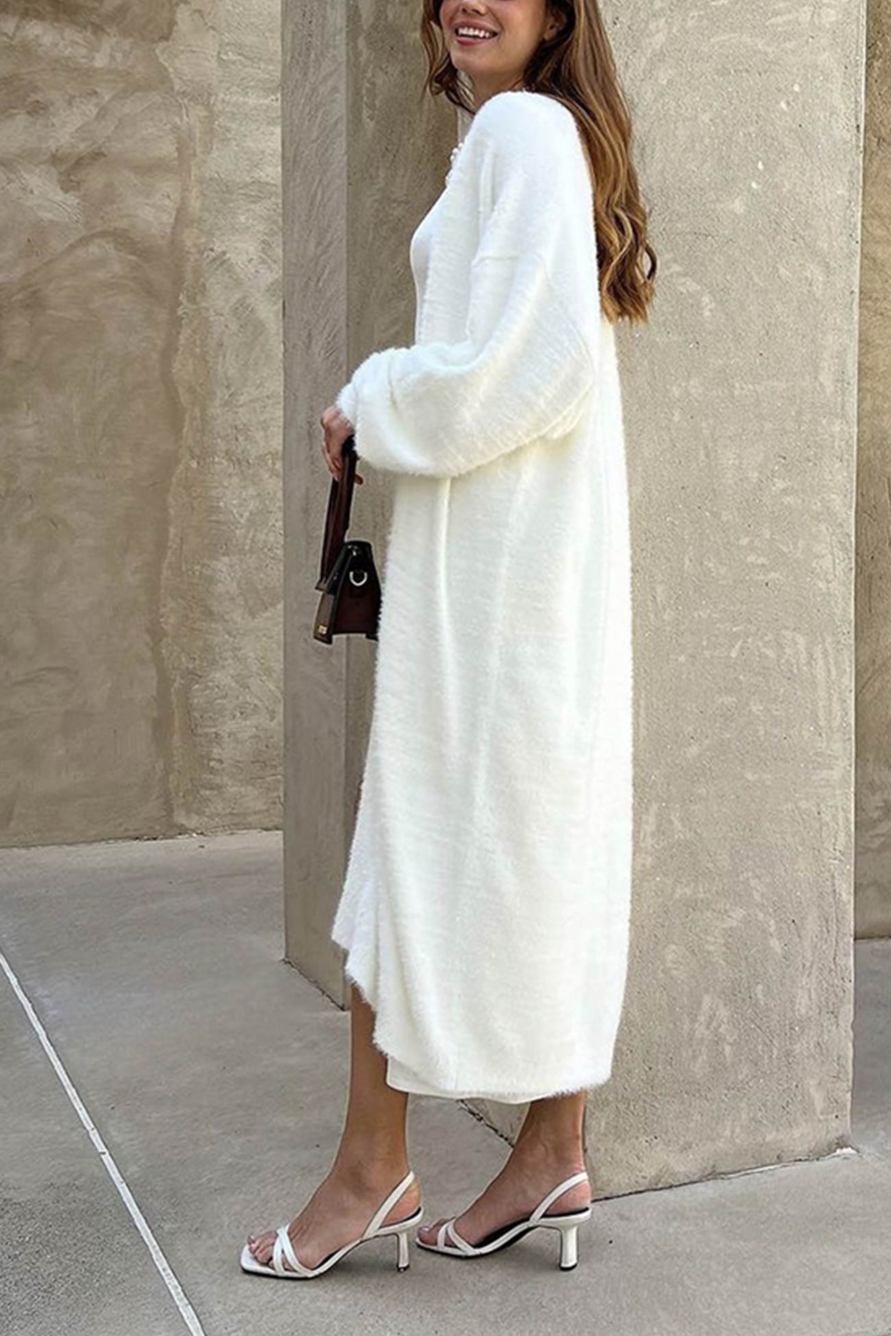 Imitation Mink Tie-up Long Cardigan