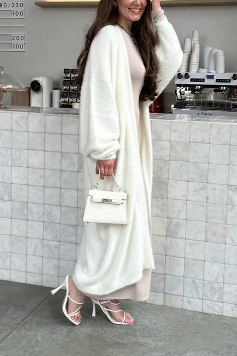 Imitation Mink Tie-up Long Cardigan