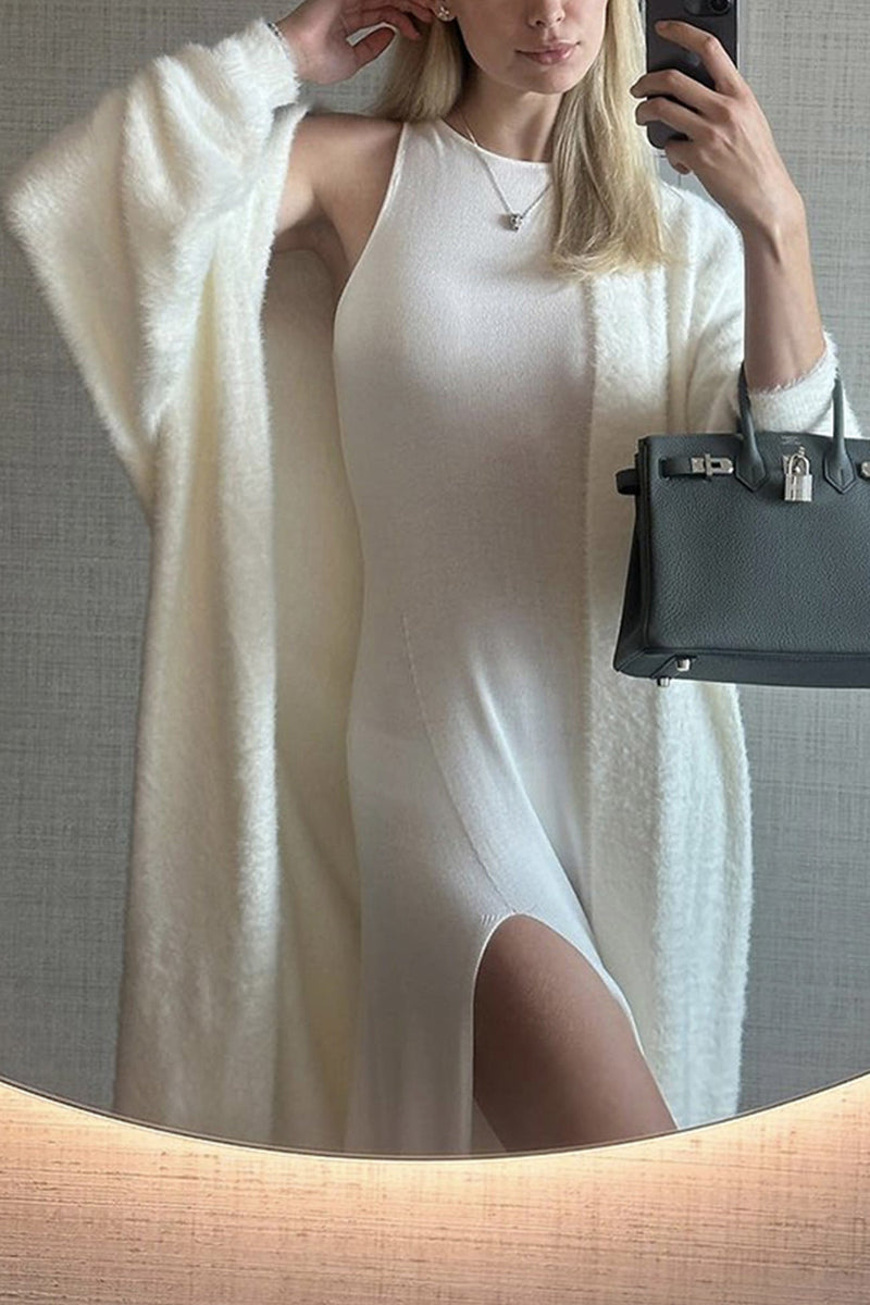 Imitation Mink Tie-up Long Cardigan