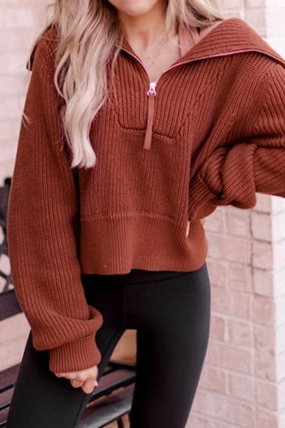 Lapel Zipper Sweater