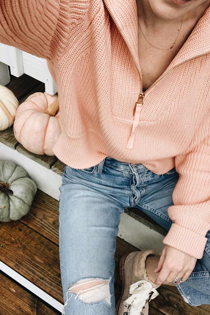 Lapel Zipper Sweater