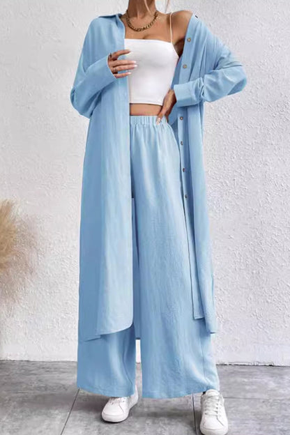 Long Shirt Wide Leg Pants Set