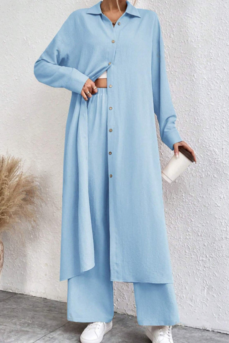 Long Shirt Wide Leg Pants Set