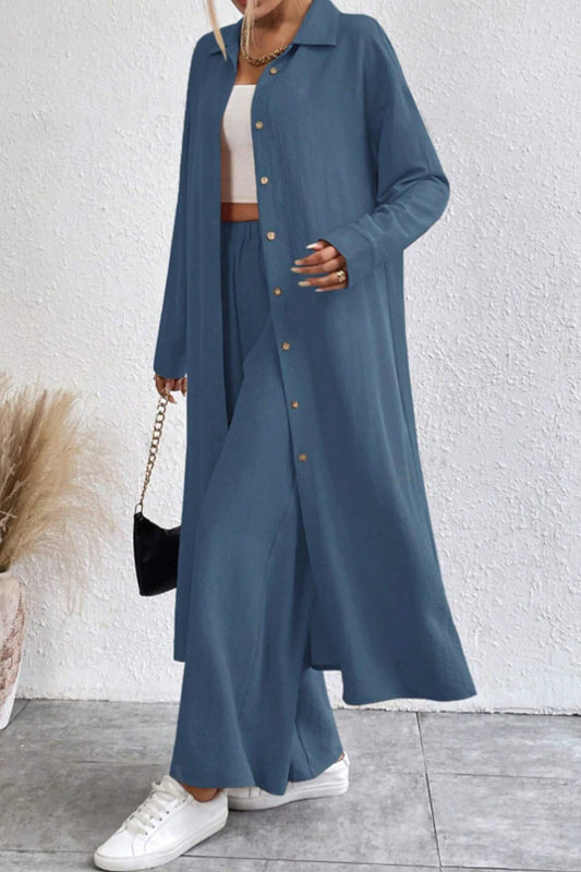 Long Shirt Wide Leg Pants Set