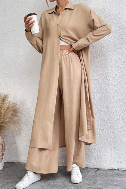 Long Shirt Wide Leg Pants Set
