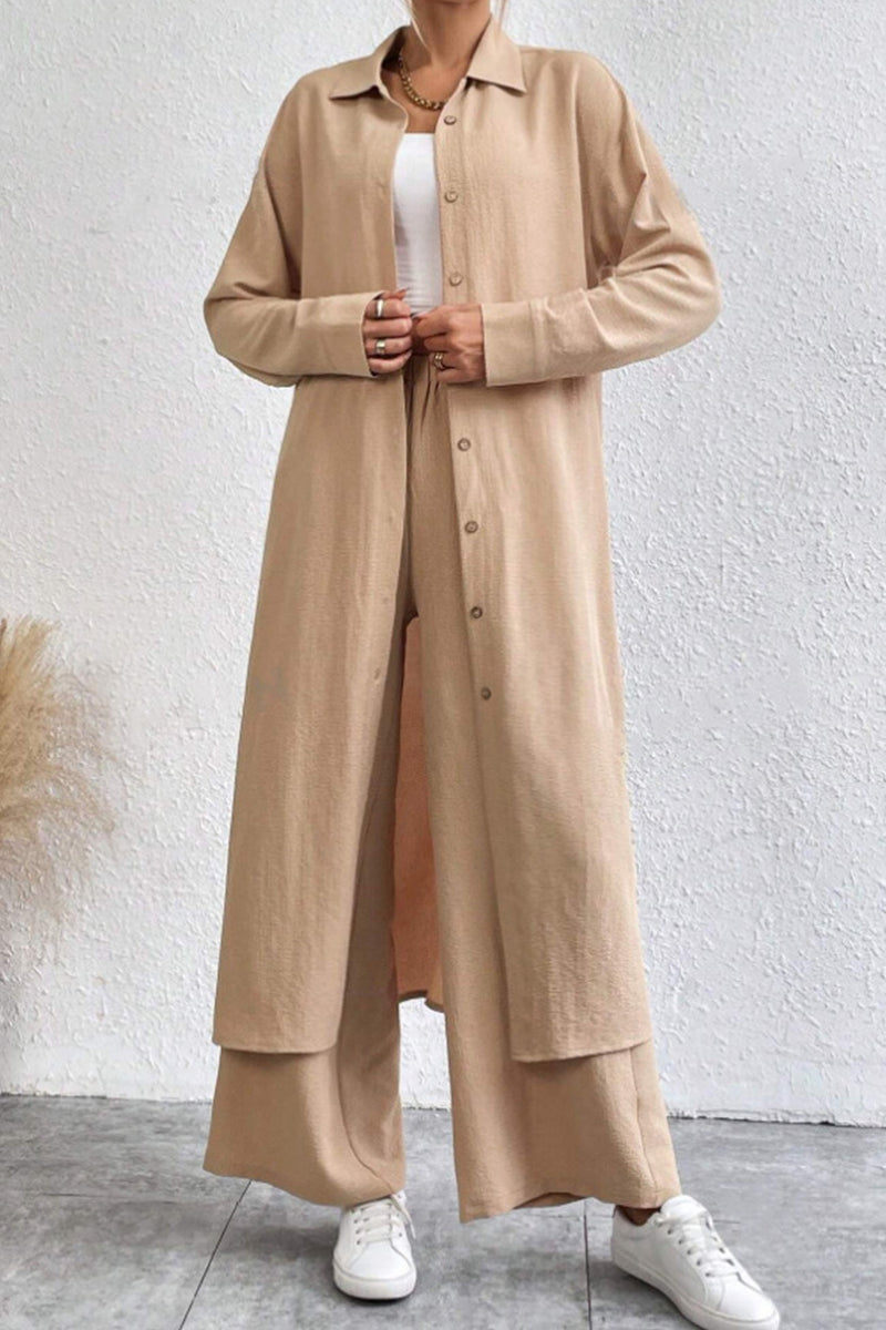 Long Shirt Wide Leg Pants Set