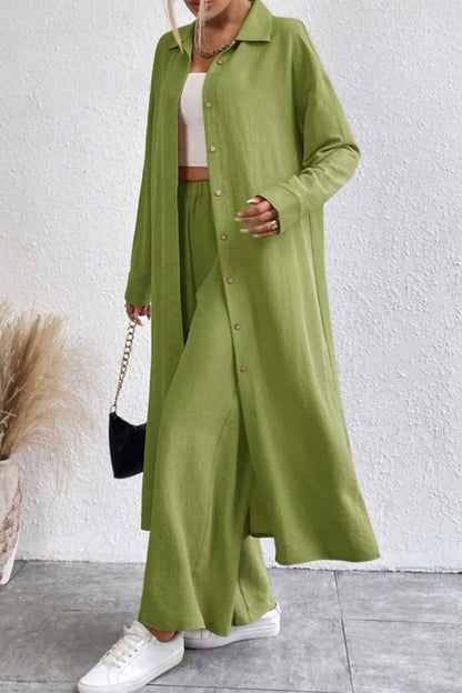 Long Shirt Wide Leg Pants Set