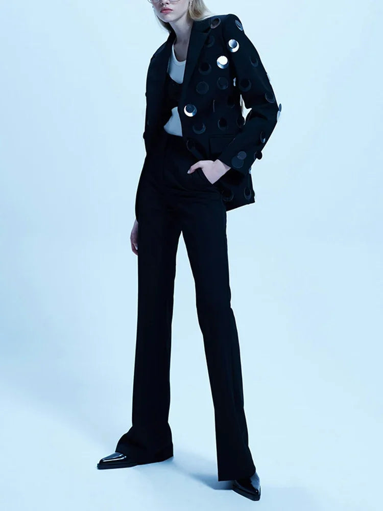 Patchwork Notched Long Slimming Female Coat