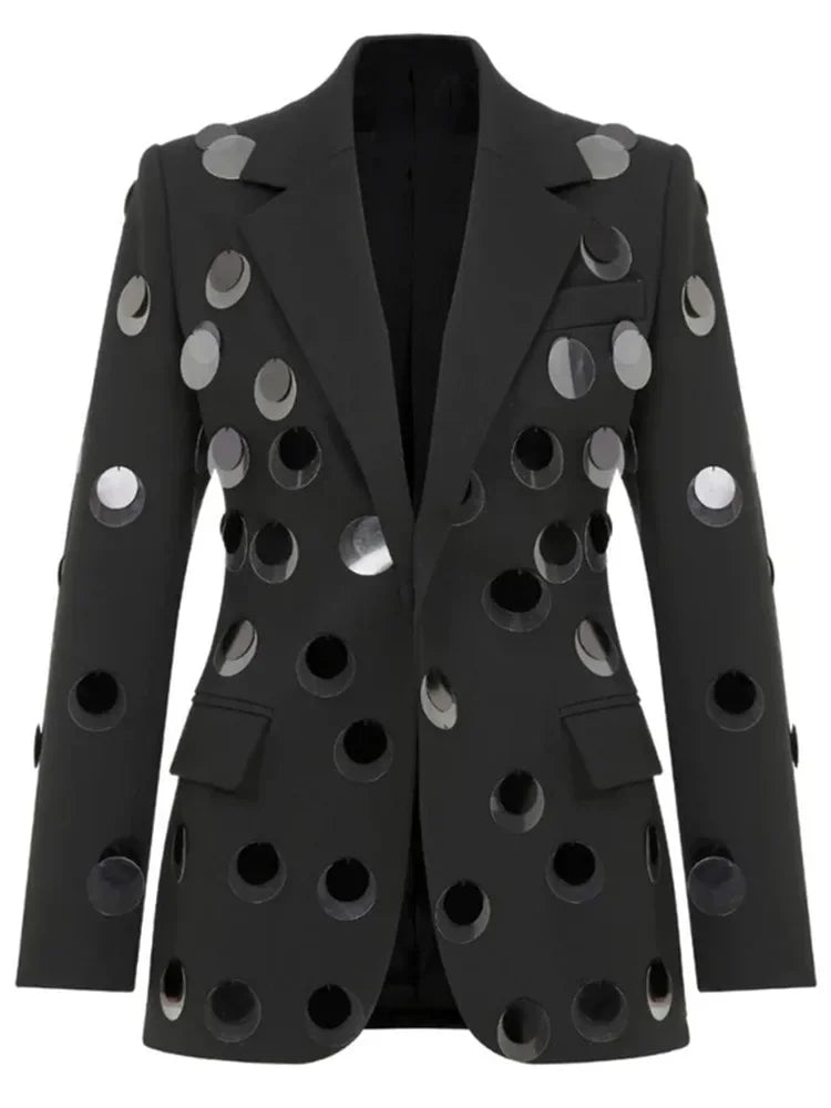 Patchwork Notched Long Slimming Female Coat