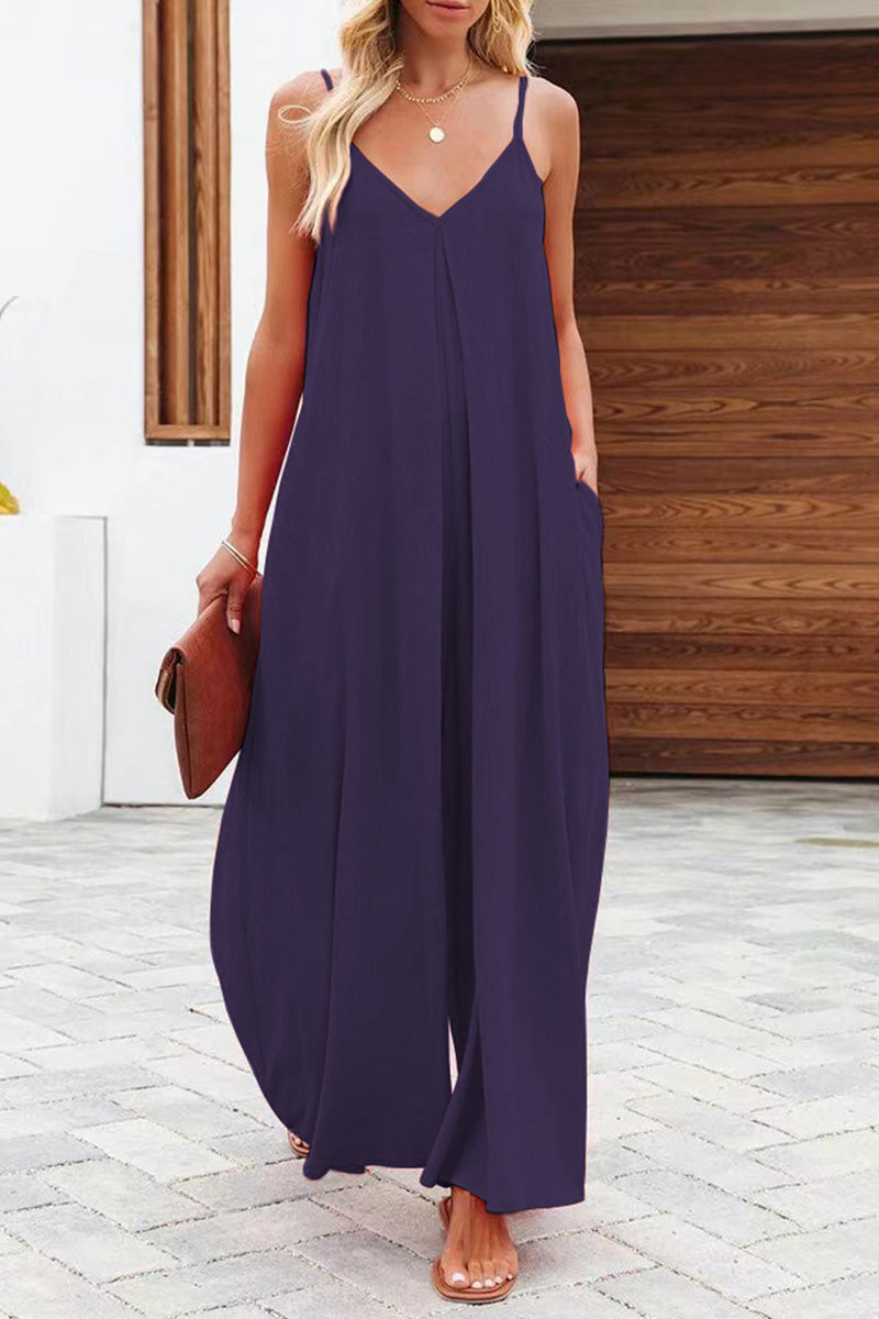 Pocketed Wide Leg Cami Jumpsuits