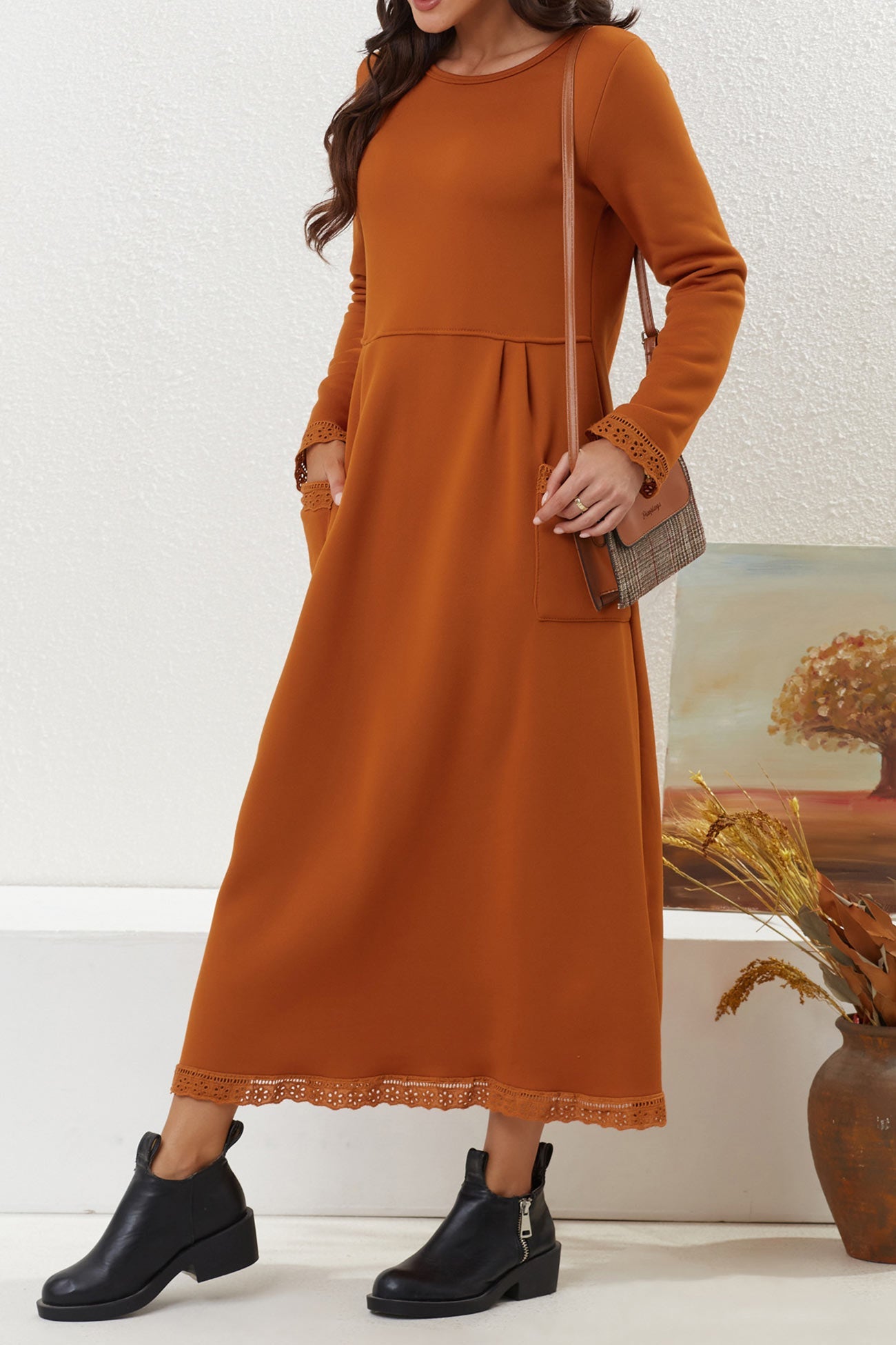 Pocketed Lacework Hem Dress