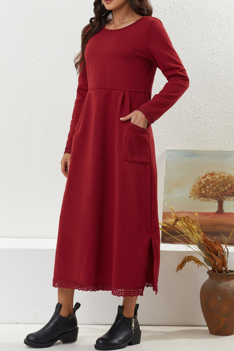 Pocketed Lacework Hem Dress