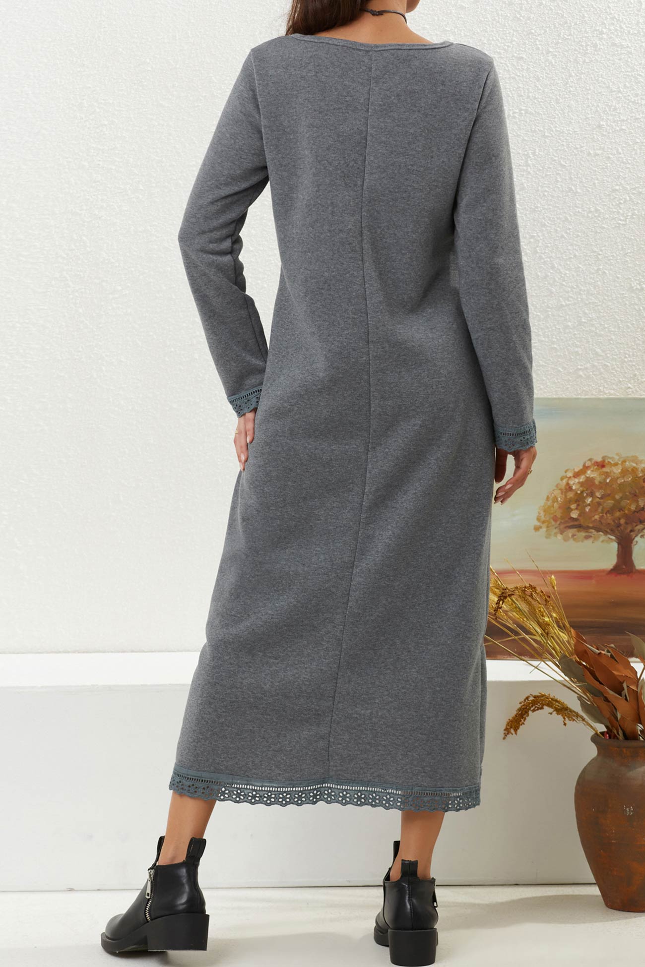 Pocketed Lacework Hem Dress