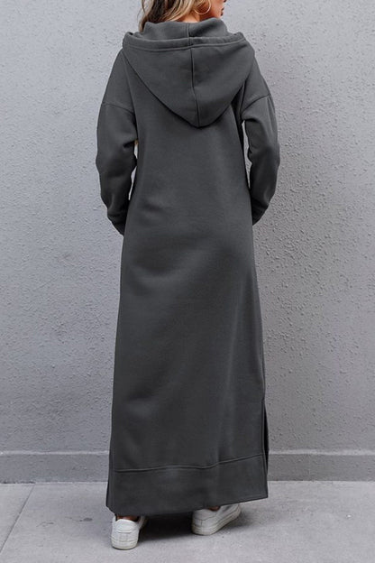Pocketed Slit Hem Hoodie Dress