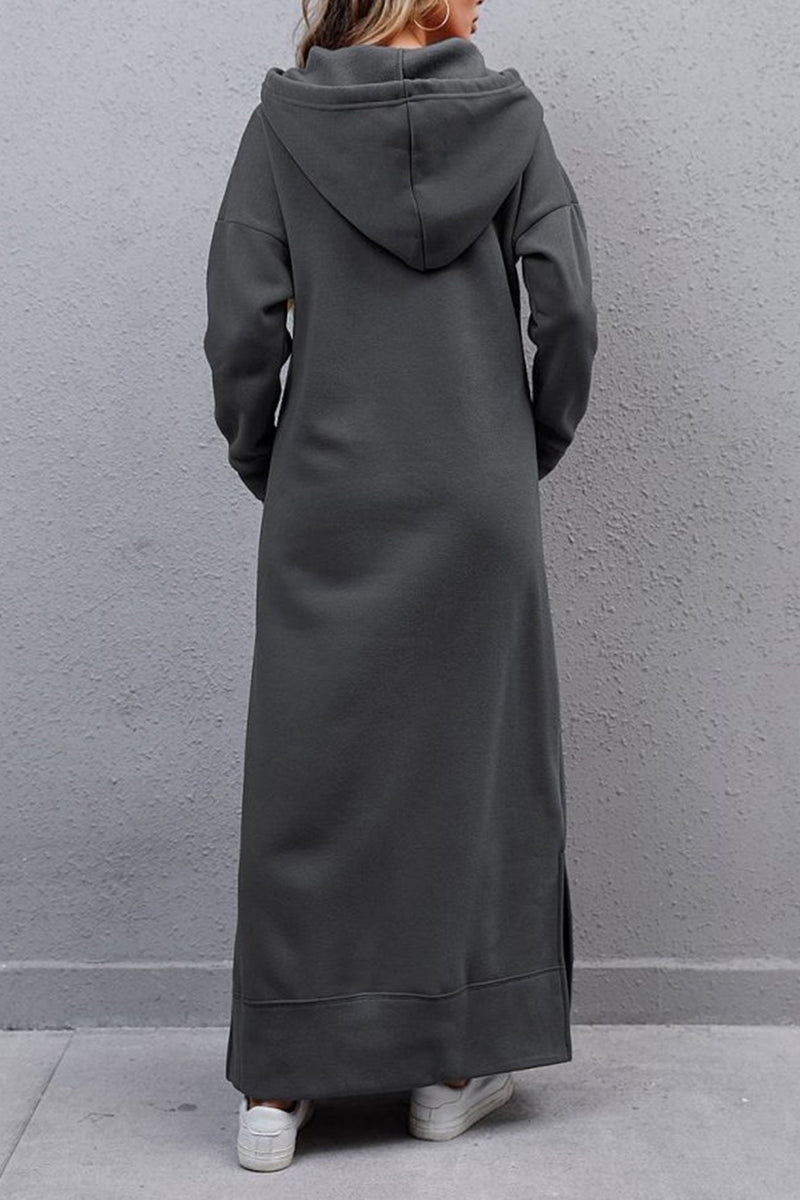 Pocketed Slit Hem Hoodie Dress