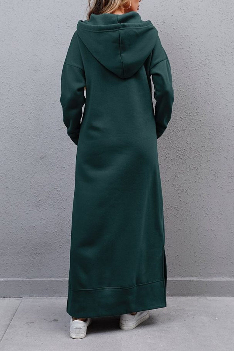 Pocketed Slit Hem Hoodie Dress