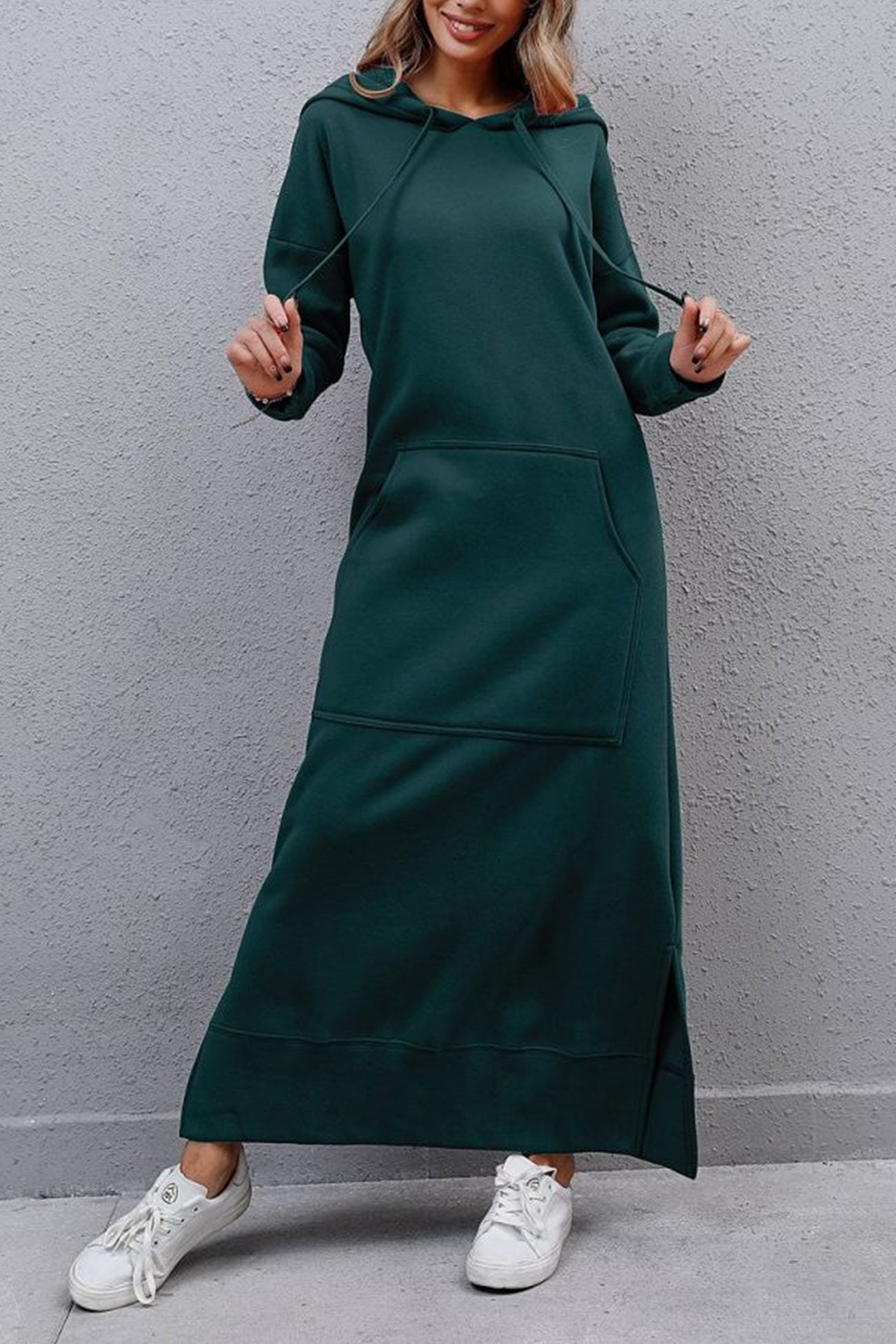 Pocketed Slit Hem Hoodie Dress