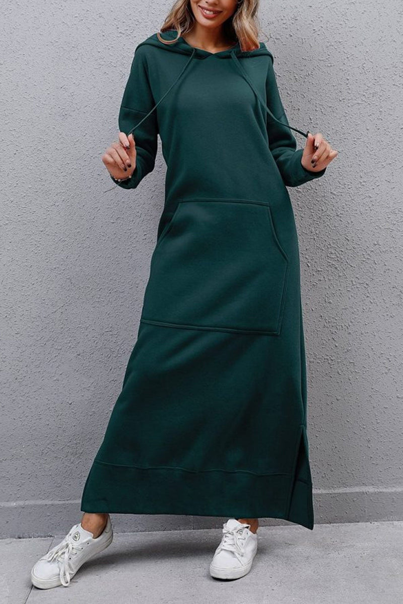 Pocketed Slit Hem Hoodie Dress