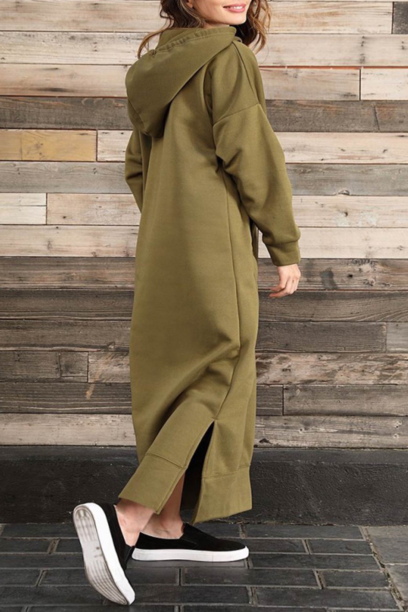 Pocketed Slit Hem Hoodie Dress