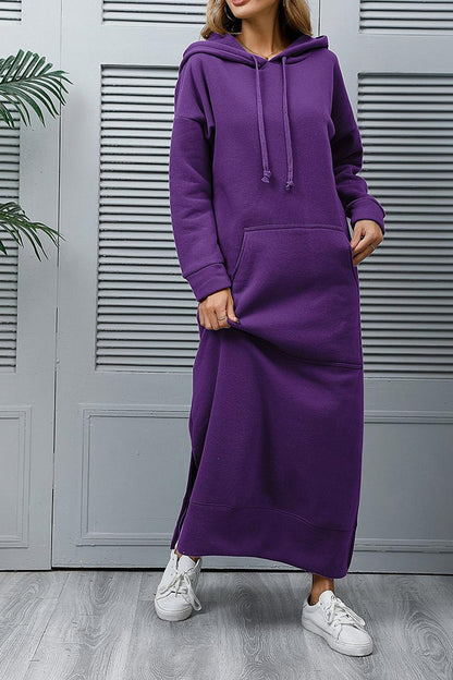 Pocketed Slit Hem Hoodie Dress