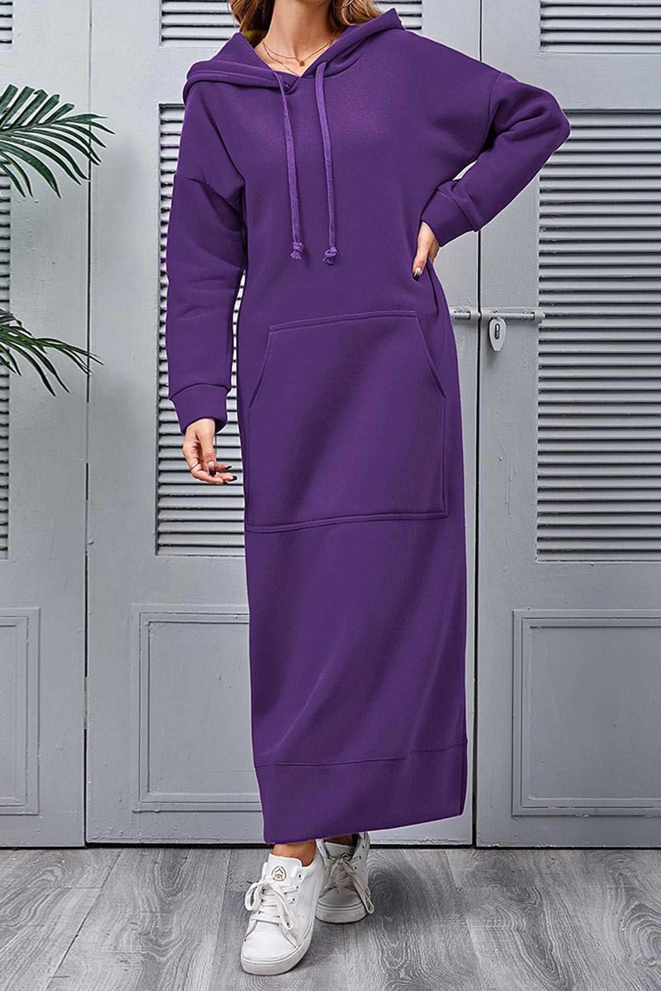 Pocketed Slit Hem Hoodie Dress