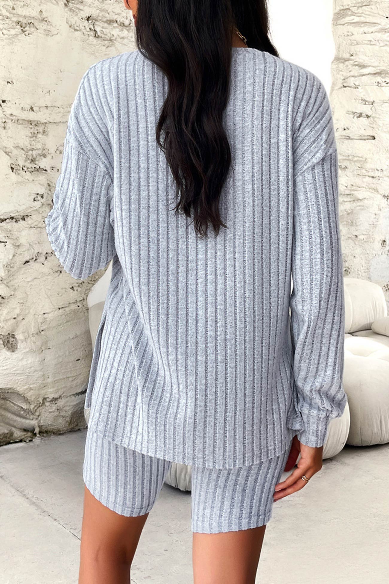 Ribbed Knit Tops Shorts Set