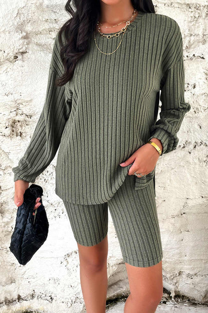 Ribbed Knit Tops Shorts Set