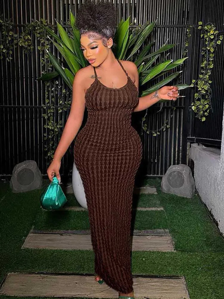 Ruched Spaghetti Strap Sleeveless Backless Midi Dresses