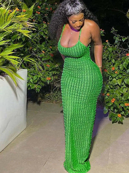 Ruched Spaghetti Strap Bandage Backless Midi Dresses