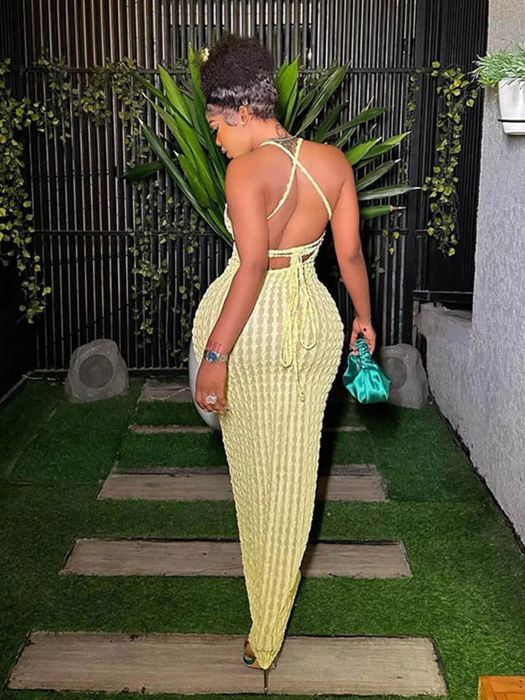 Ruched Spaghetti Strap Bandage Backless Midi Dresses