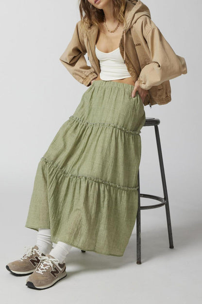 Ruched Tiered Midi Skirt